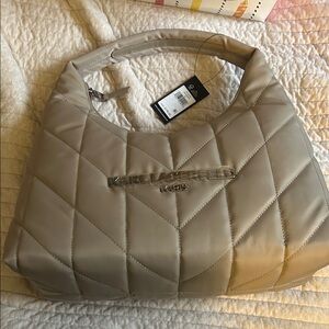 Karl Lagerfeld Taupe Quilted Shoulder Bag